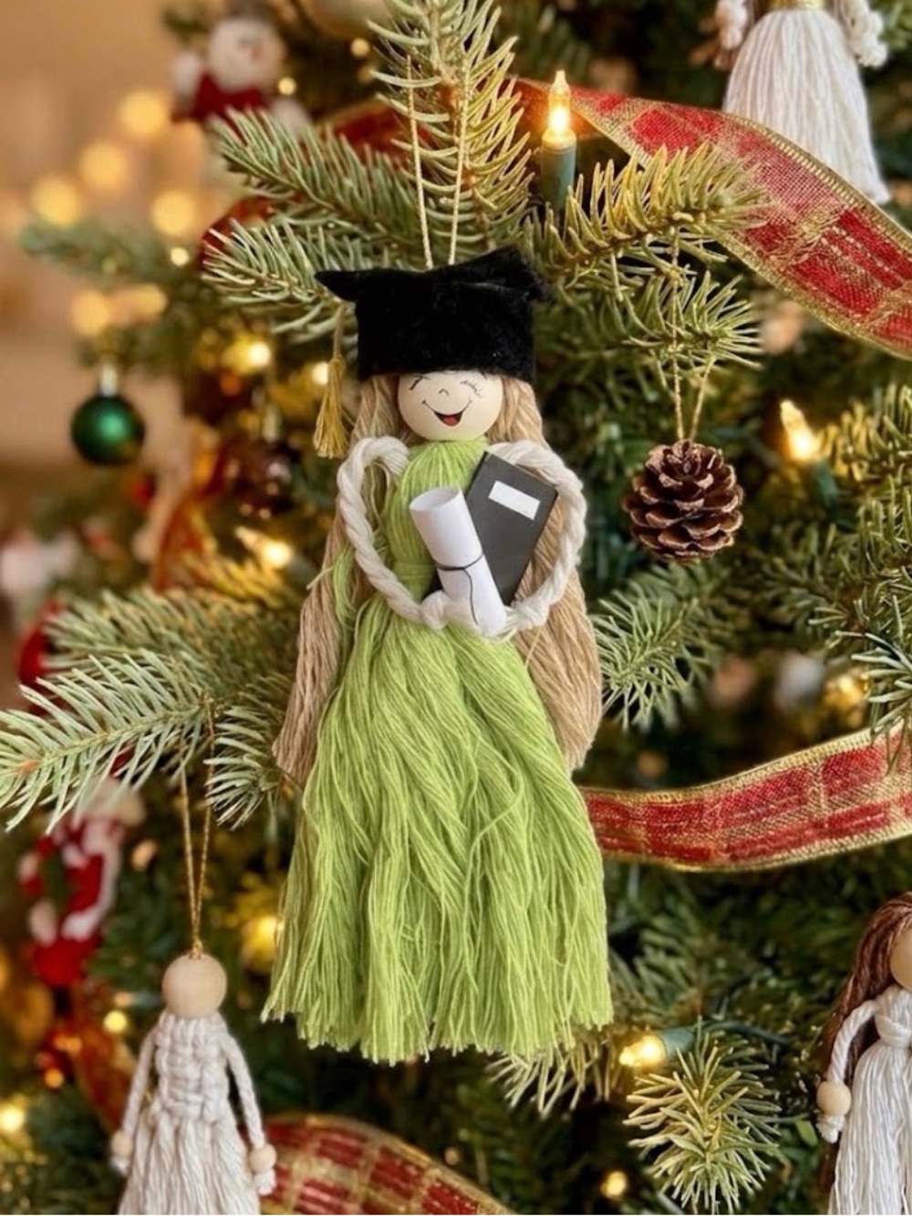 Charming graduation macrame  doll ornament hand crafted
